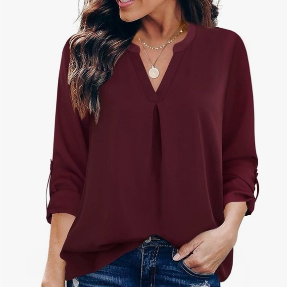Gaharu Tops - Gaharu (NWT) V-Neck Blouse with 3/4 Sleeve